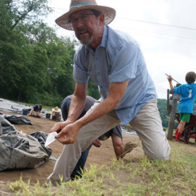 Warren Wilson College professor David Moore excavates a portion of the Berry site.